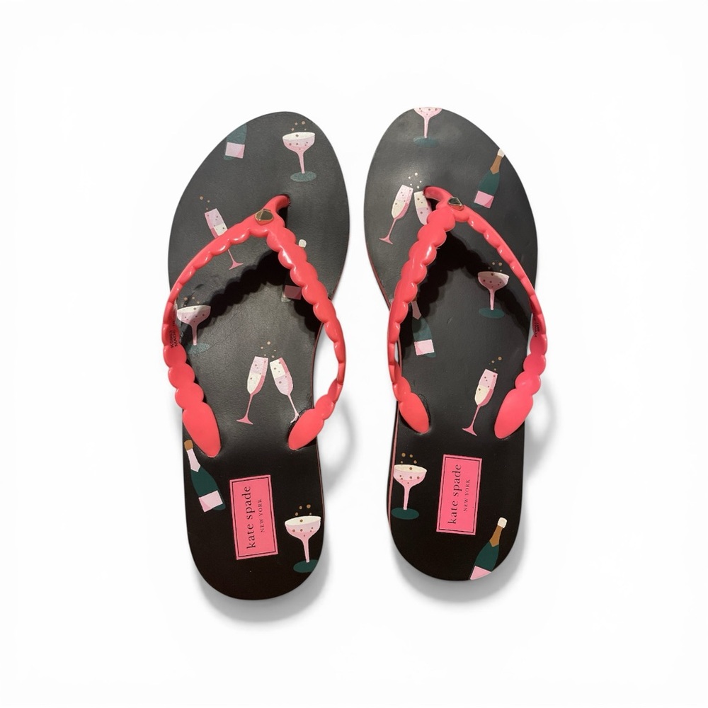 Kate Spade New York Megan Champagne Flip Flop Sandals Black Pink Size 10 NWOT - Picture 2 of 16